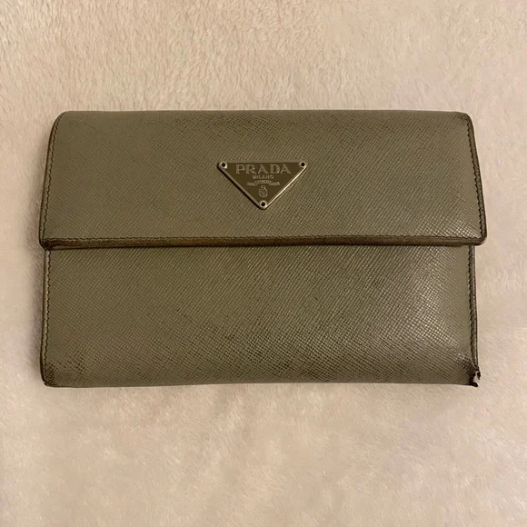 Prada Saffiano Leather Trifold Wallet - Sage - Picture 3 of 16